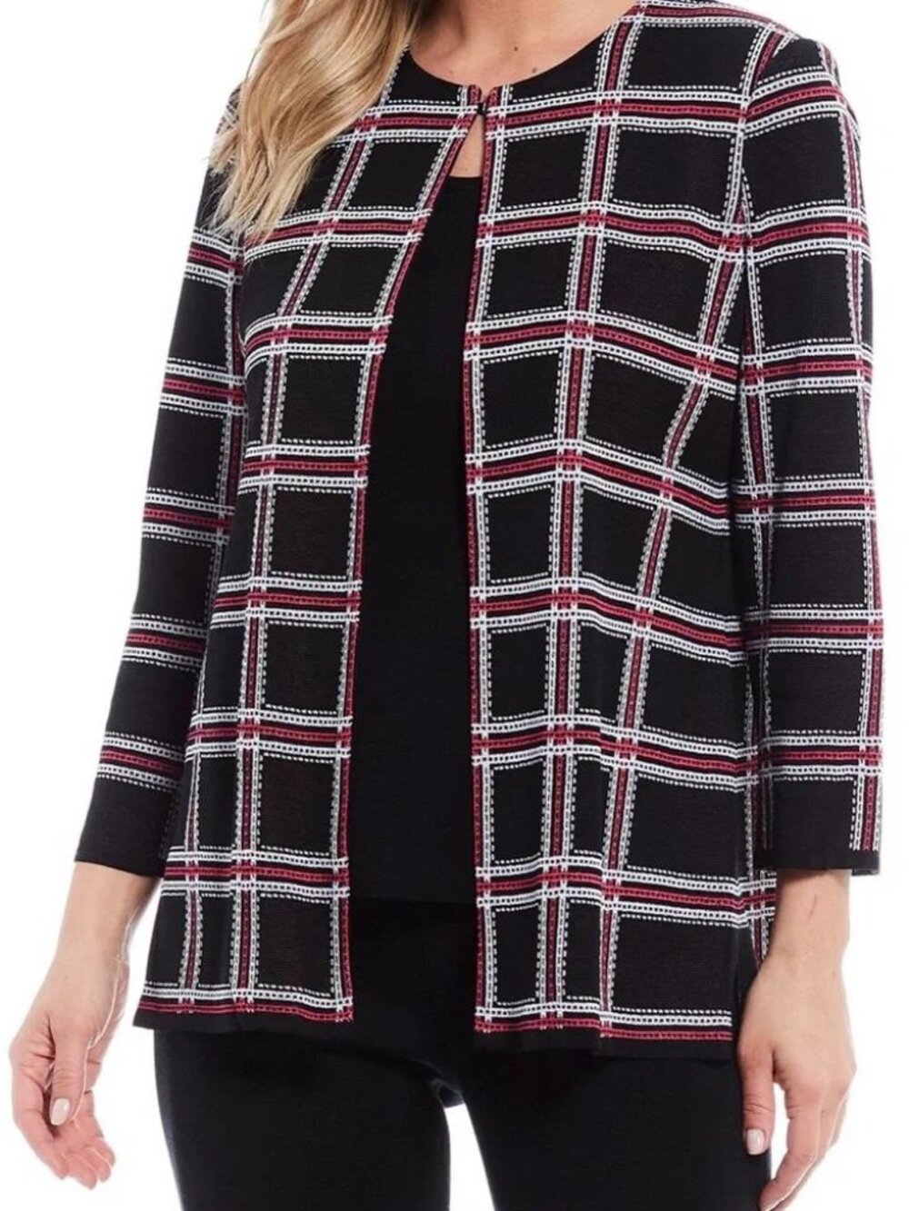 MING WANG Women's Plaid Knit Jacket OX 18-20